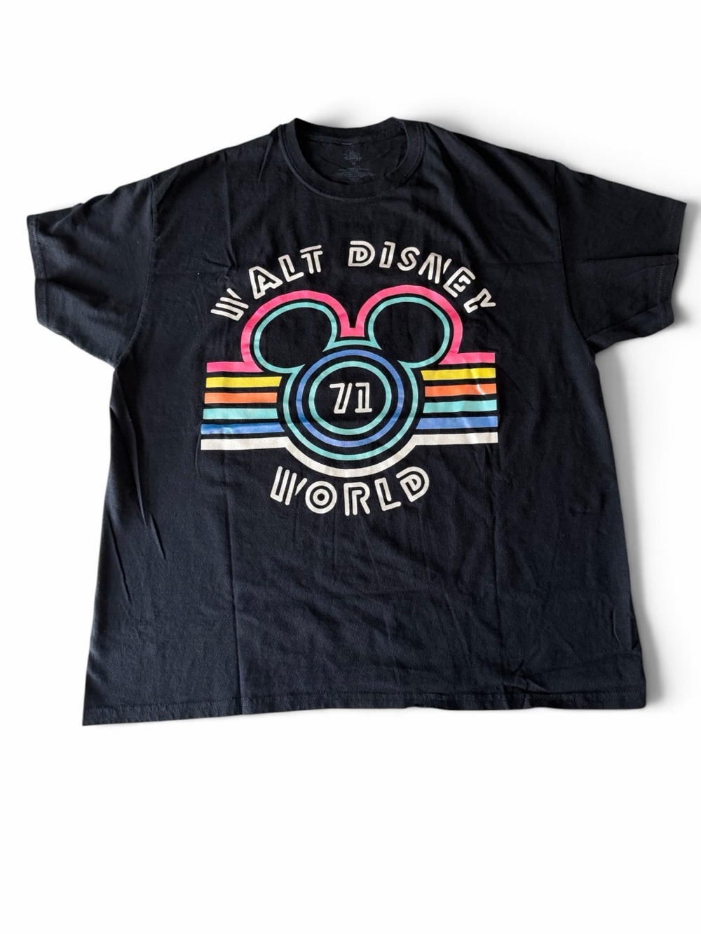 Disney Retro Black Unisex Tee with Multicolor Stripe Mickey